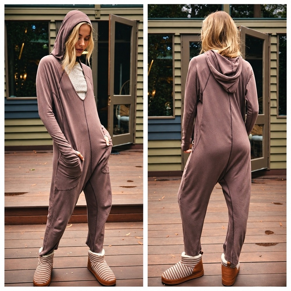 Free People FP Movement Hot Shot Long Sleeve Stretch Cotton Jumpsuit Color | L